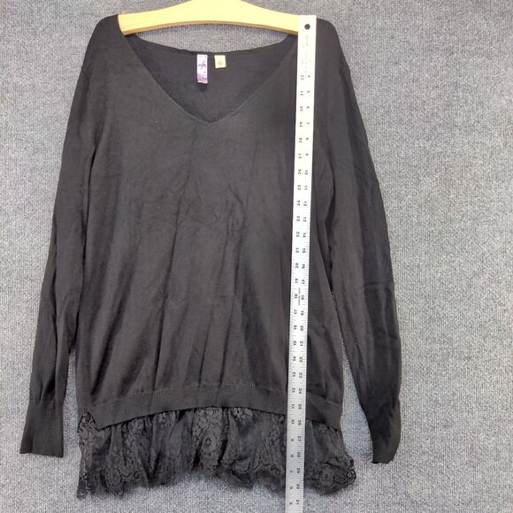 Alya Women's Tunic Sweater Black Large Long Sleeve Lace Hem Rayon V-Neck - Picture 10 of 12